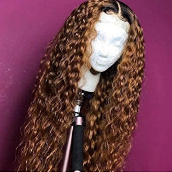22” Ombre Curly Red Brown Lace Front Wig NEW